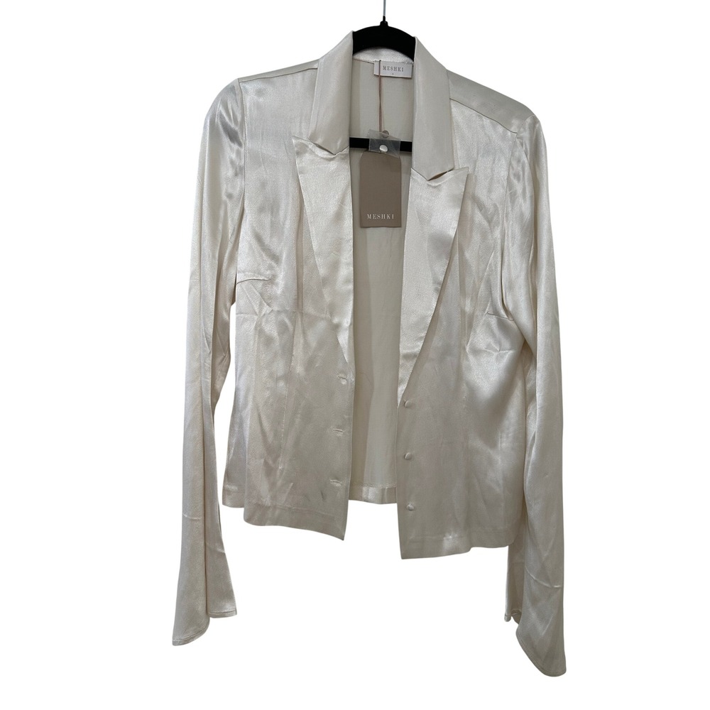 Meshki Noa Collared Long SleeveTop S Satin Office Minimal Layering Quiet Luxury